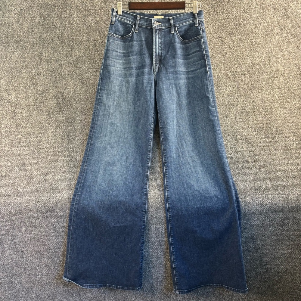 MOTHER Wide Leg Flare Jeans in Medium Blue Wash